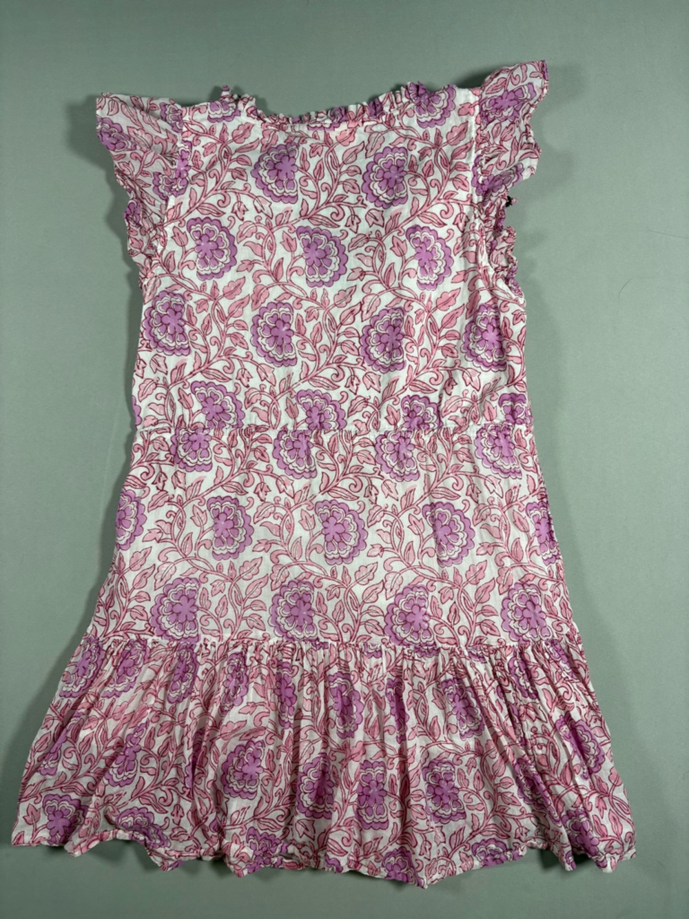 Oliphant Women's Cinched Flowy Ruffle Floral Cotton Mini Dress Size Small - Picture 10 of 11